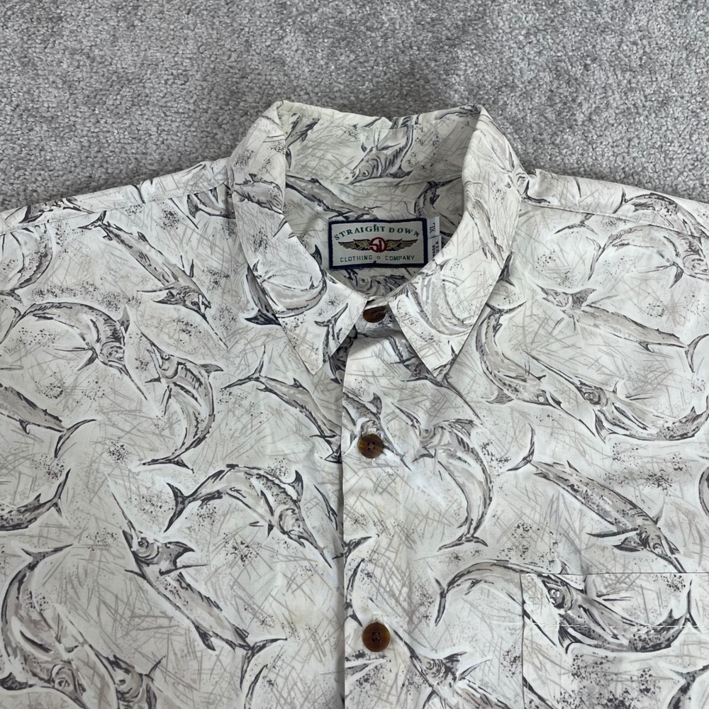 Straight Down Button Up Shirt Mens XL Marlin Swordfish Short Sleeve Made in USA